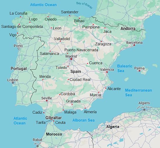 Map with cities - Spain