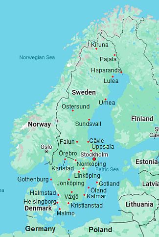 Map with cities - Sweden