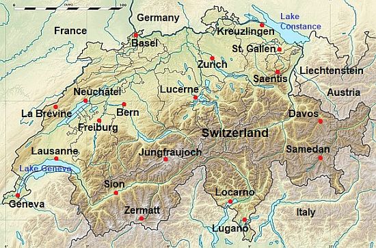 Map with cities - Switzerland
