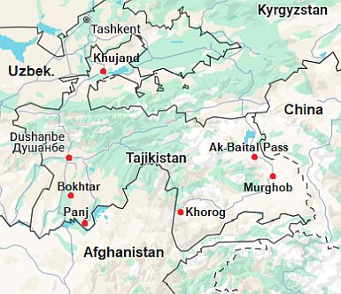 Map with cities - Tajikistan