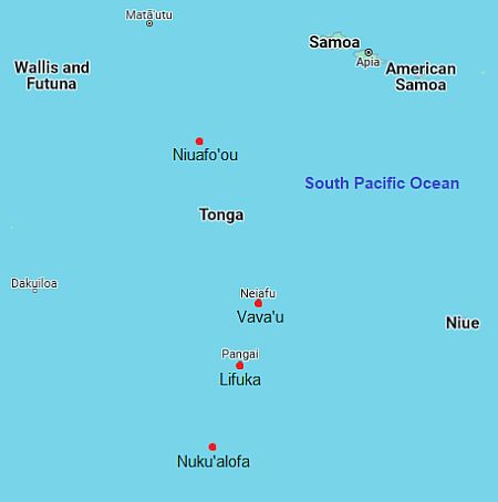 Map with cities - Tonga