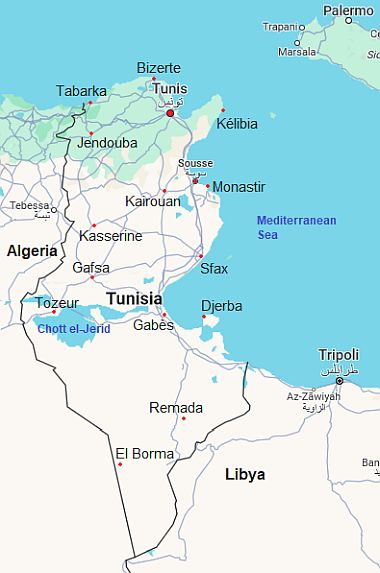Map with cities - Tunisia