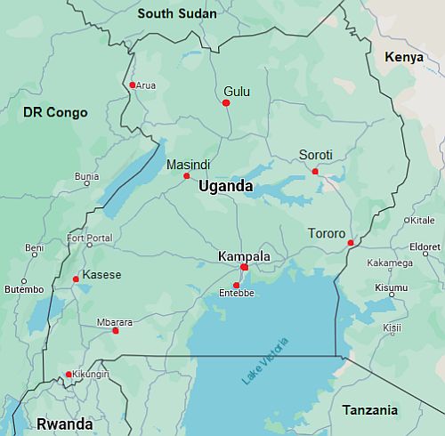 Map with cities - Uganda