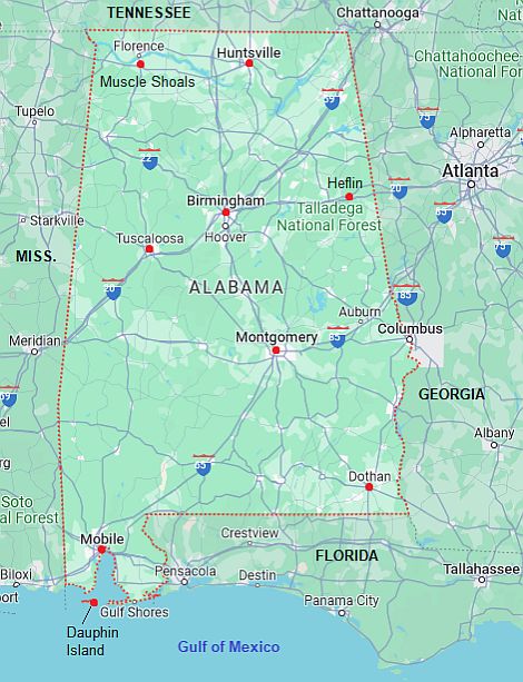 Map with cities - Alabama