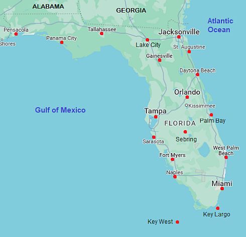 Map with cities - Florida