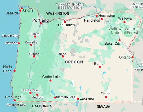 Map with cities - Oregon