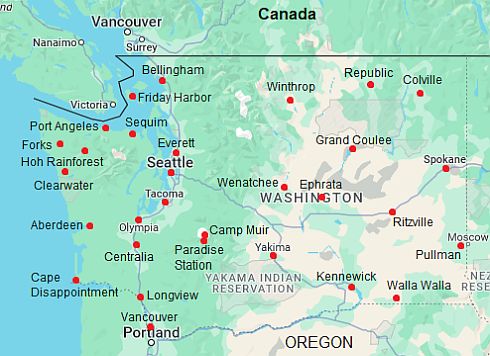 Map with cities - Washington_State