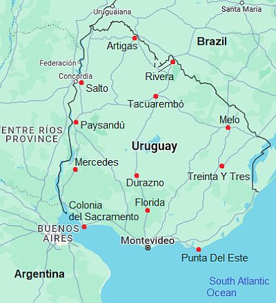 Map with cities - Uruguay