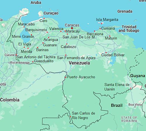 Map with cities - Venezuela