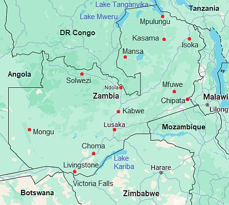 Map with cities - Zambia